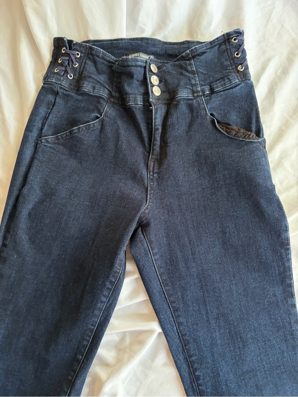 Almost Famous Dark Blue High-Rise Jeans with Side Lace-Up Size 5
